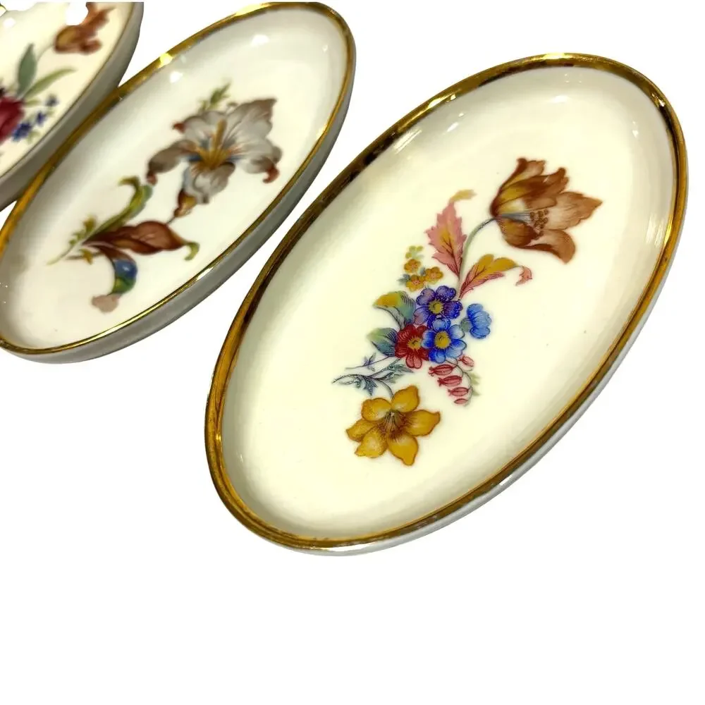 Set of 4 Denmark Danmark porcelain pin dish small oval trays variety floral